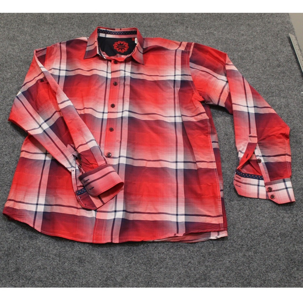 Visconti Black Mens Red Plaid Long Sleeve‎ Button Down Shirt XL